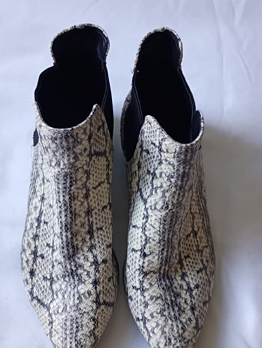 Cole Haan Snake-Print Pointed Ankle Booties in Cream and Black Size 5 1/2
